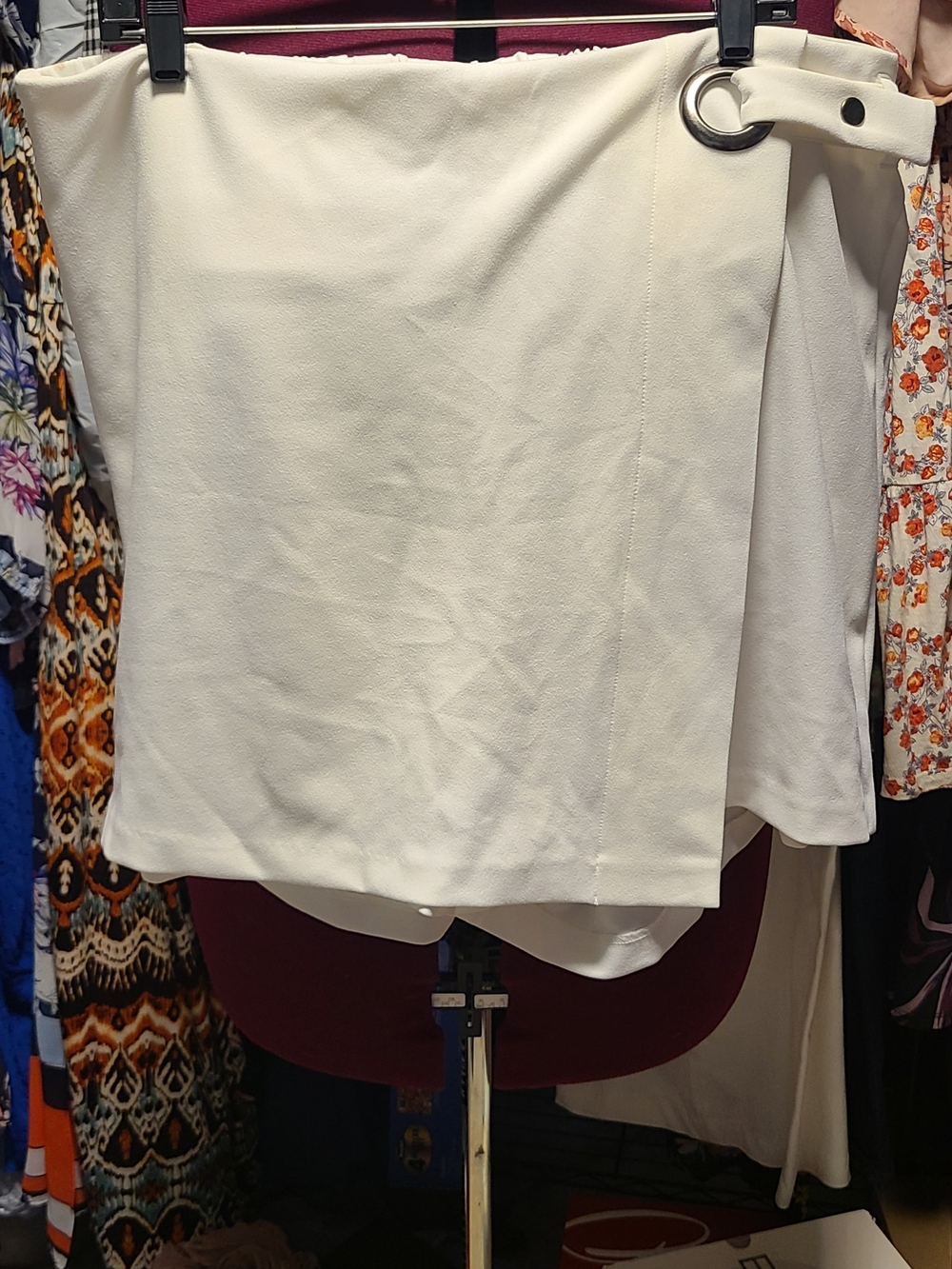 Cato Cream Wrap-Front Skort with Metal Ring